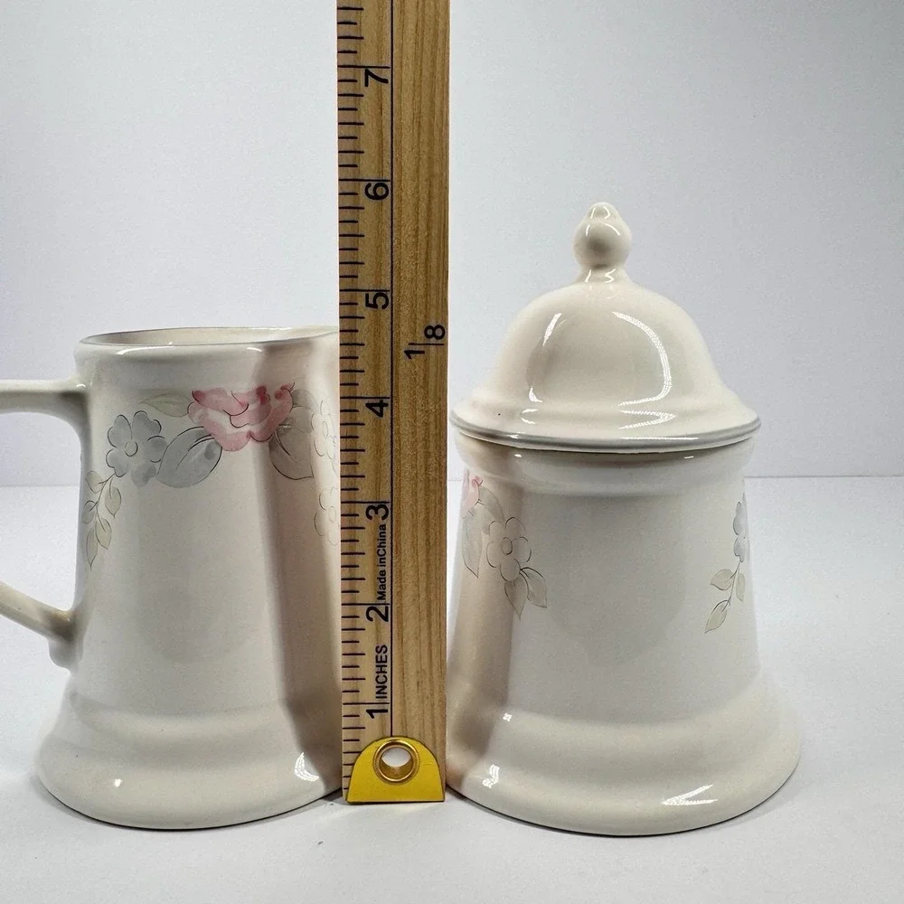 Pfaltzgraff Wyndham Creamer Covered Sugar‎ Bowl Set Floral Pink